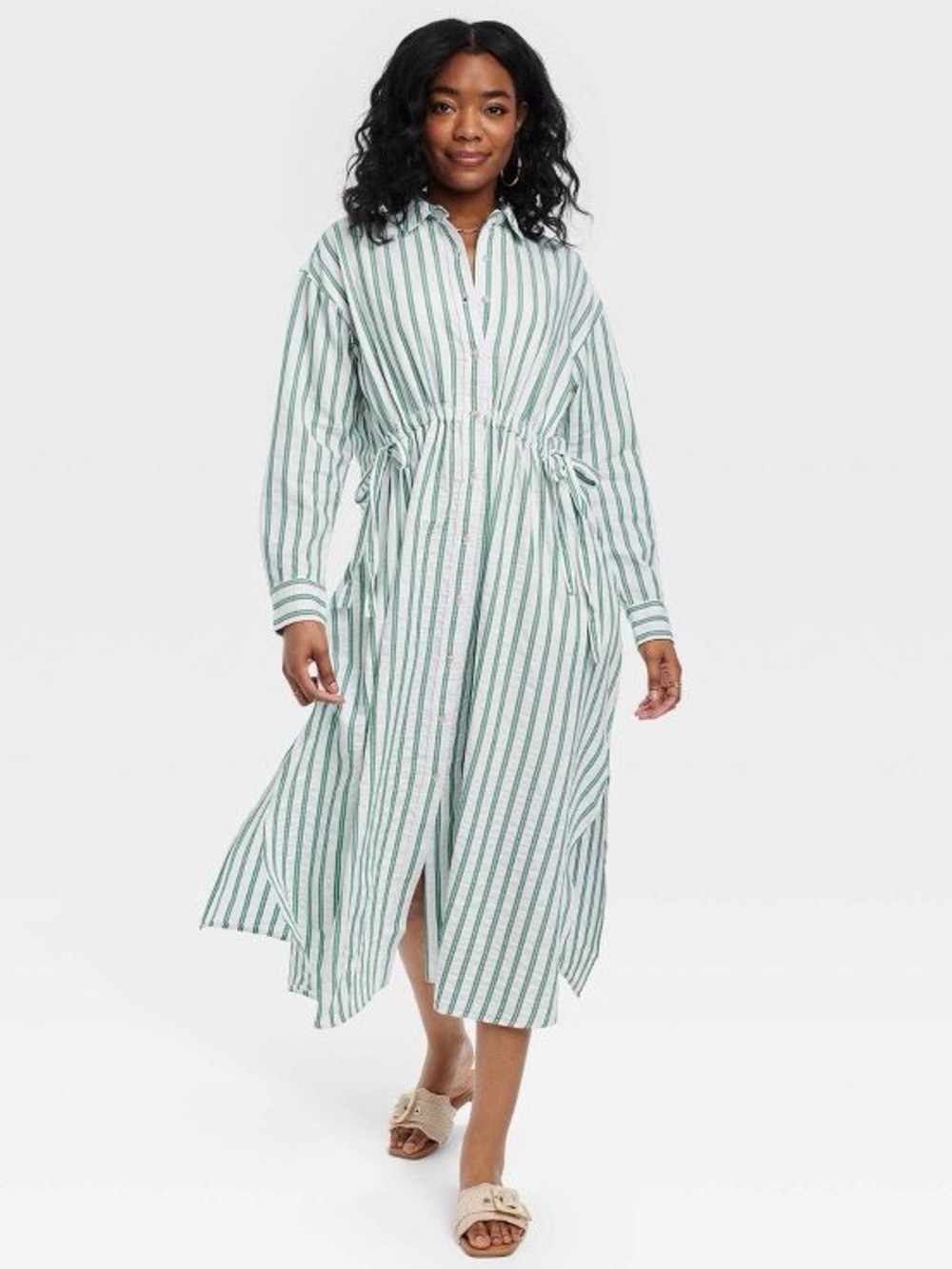 UNIVERSAL THREAD Womens Summer Cinch Waist Maxi Shirtdress Twill Button Down